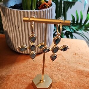 Gold and Blue Teardrop Cluster Earrings